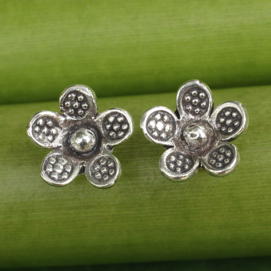 Tribal Daisies Karen Hill Tribe Jewelry Sterling Silver Button Earrings