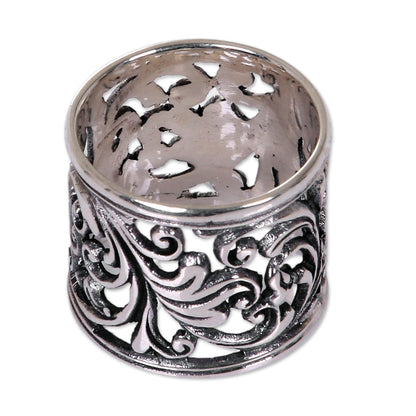 Tropical Rain Forest Balinese Women's Sterling Silver Handcrafted Wide Band Ring