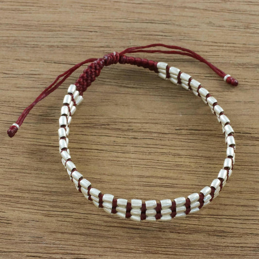 Friendly Red Handmade Silver 950 Bead and Red Cord Bracelet