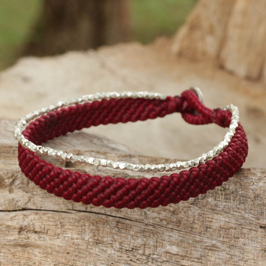 Blithe Red Women's Red Wristband Bracelet with Silver Beads