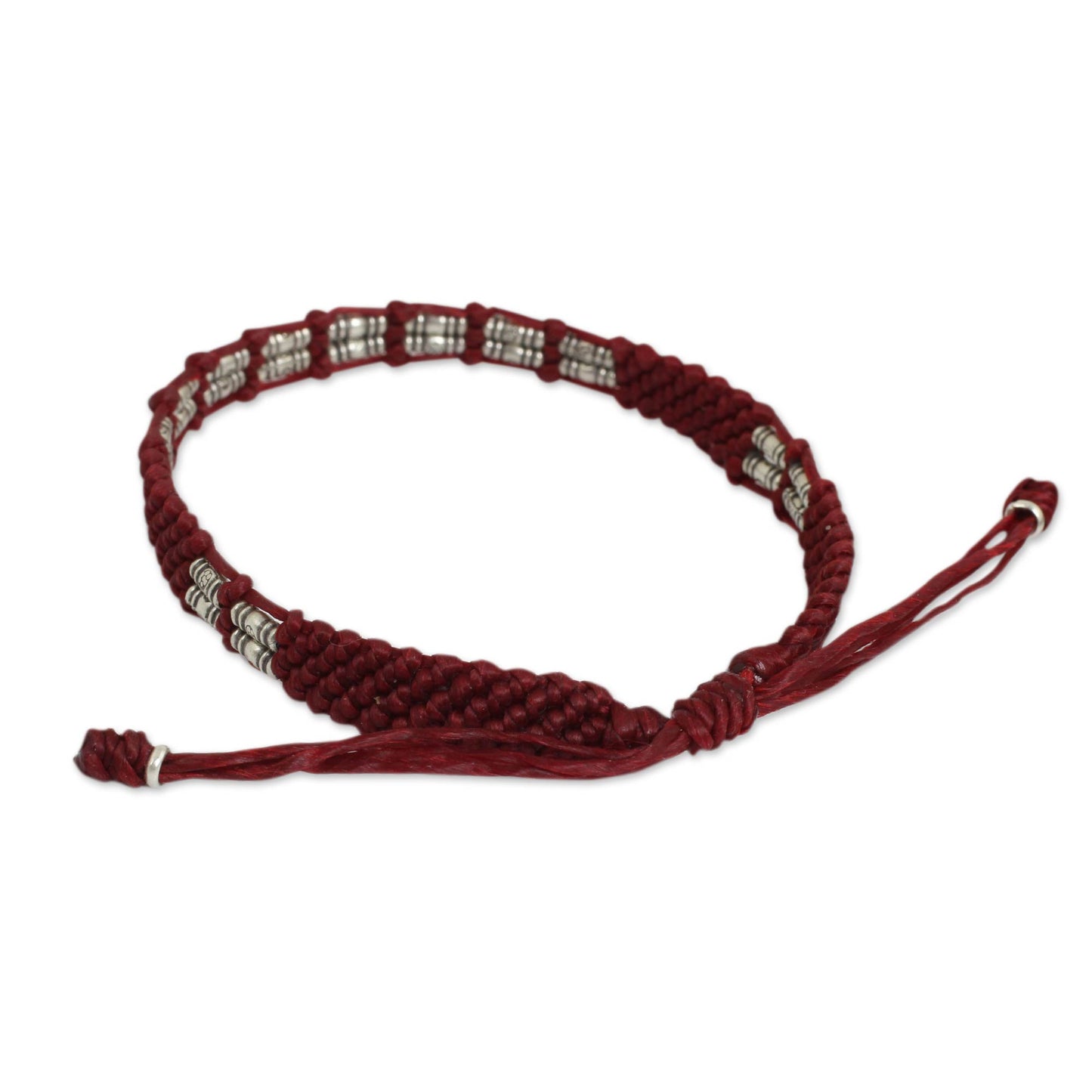 Affinity in Red Thai Braided Red Cord Bracelet with 950 Silver Beads