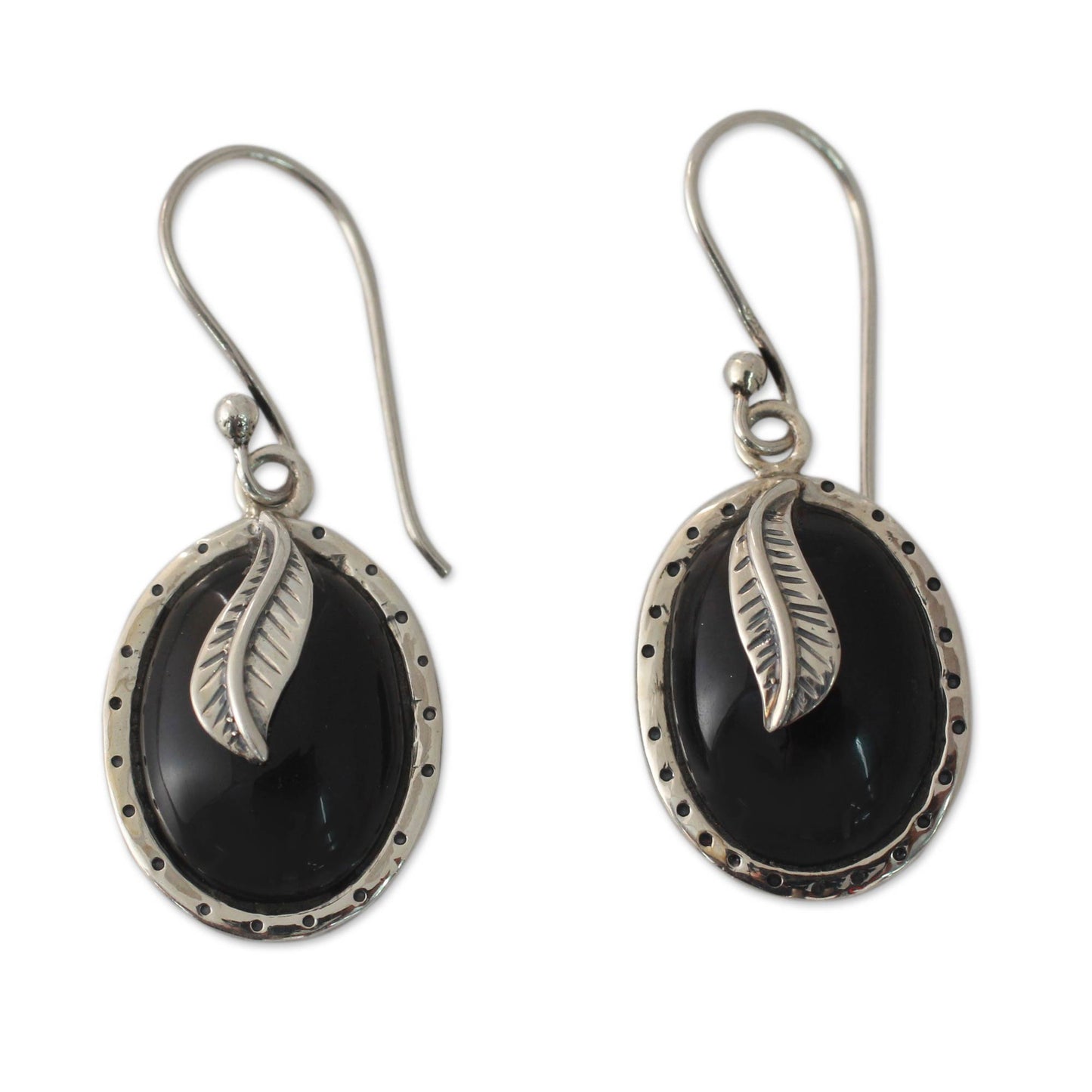 Tender Leaves India Fair Trade Onyx and Sterling Silver Dangle Earrings