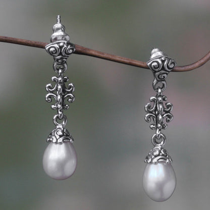 Sacred Dance Unique Cultured Pearl and Silver Dangle Earrings