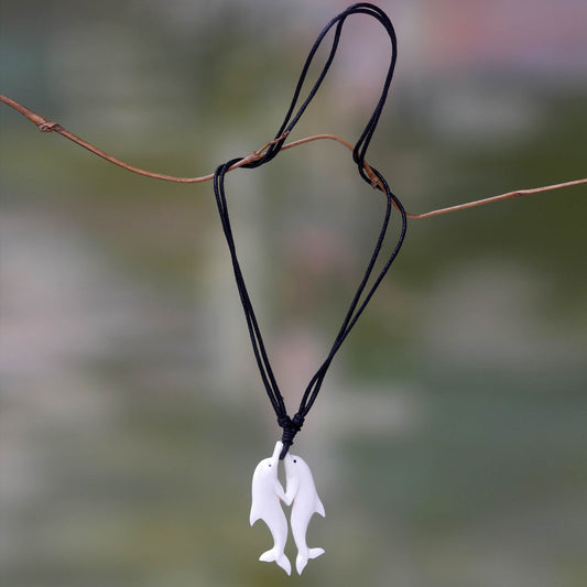 Twin Dolphins Bone Pendant Necklace