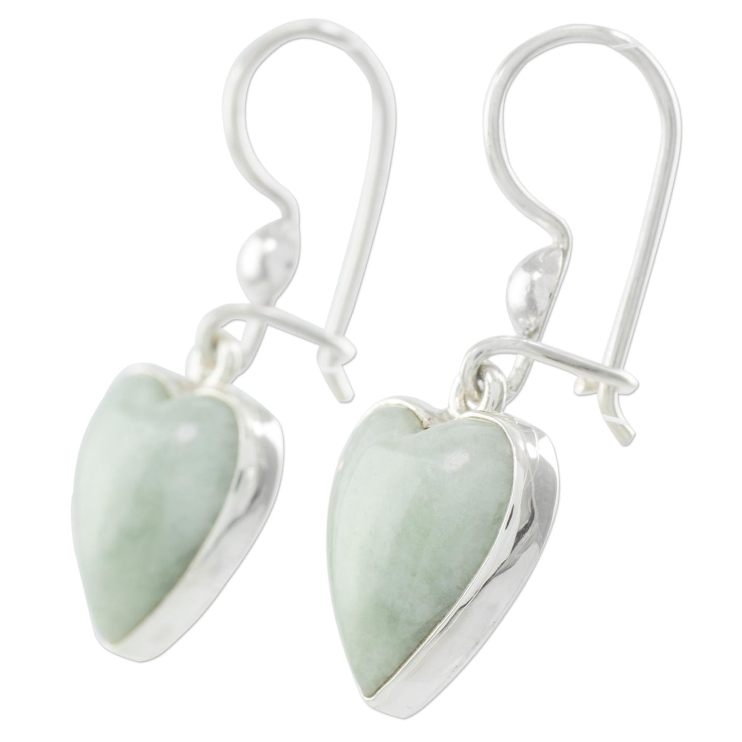 Innocent Heart Sterling Silver Heart Earrings with Light Green Jade