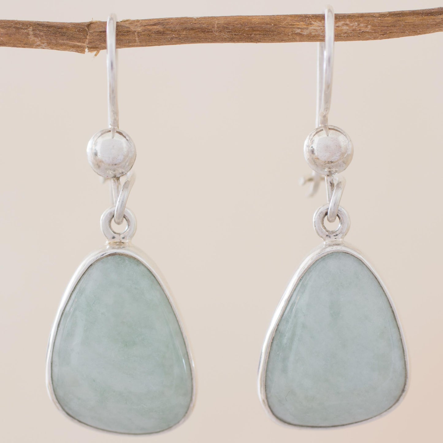 Apple Green Jade & Silver Dangle Earrings