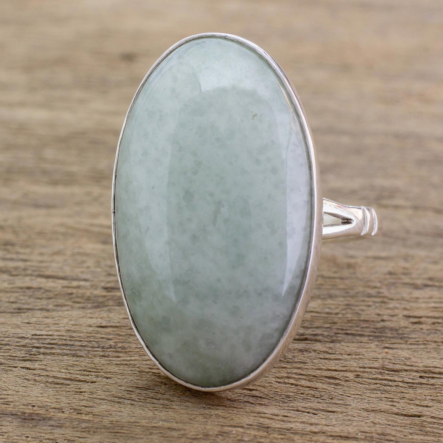 Pale Green Tonalities Handcrafted Minimalist Light Green Jade and Silver Ring