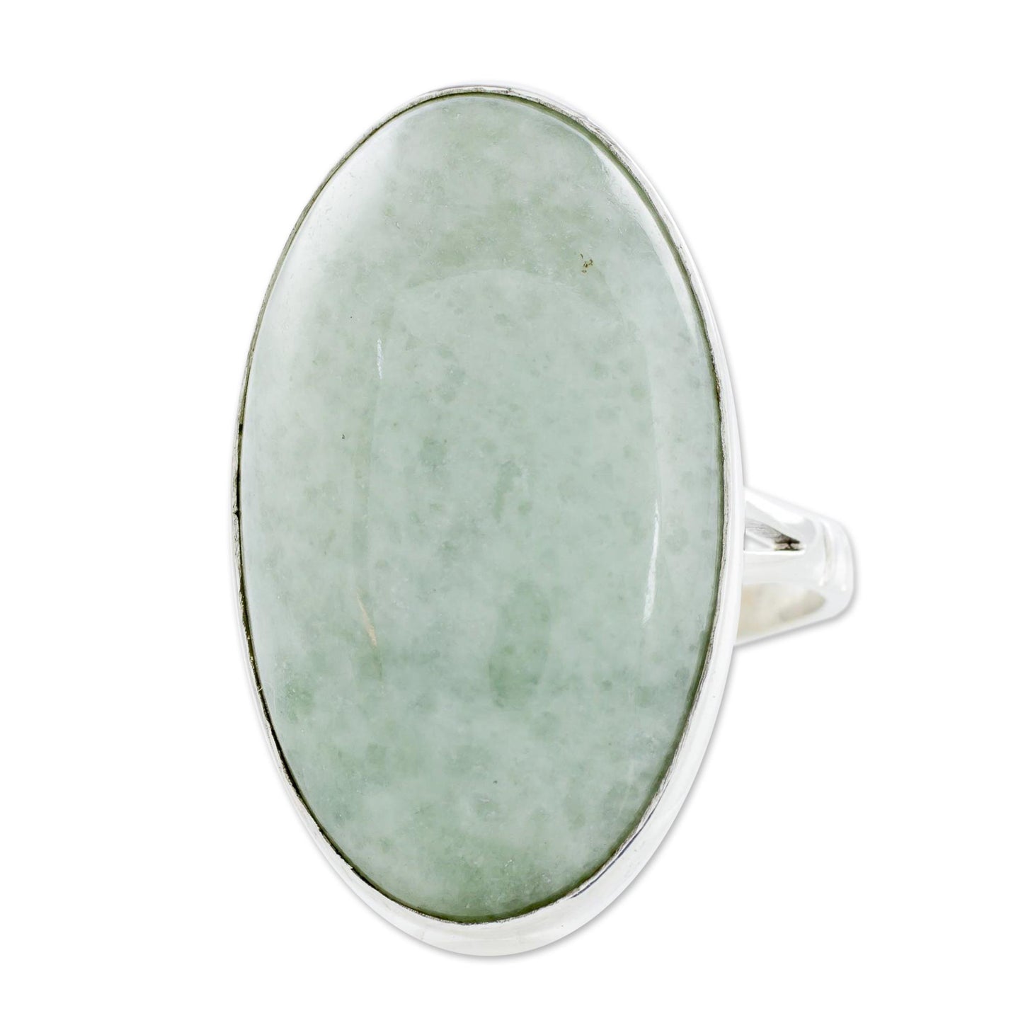 Pale Green Tonalities Handcrafted Minimalist Light Green Jade and Silver Ring