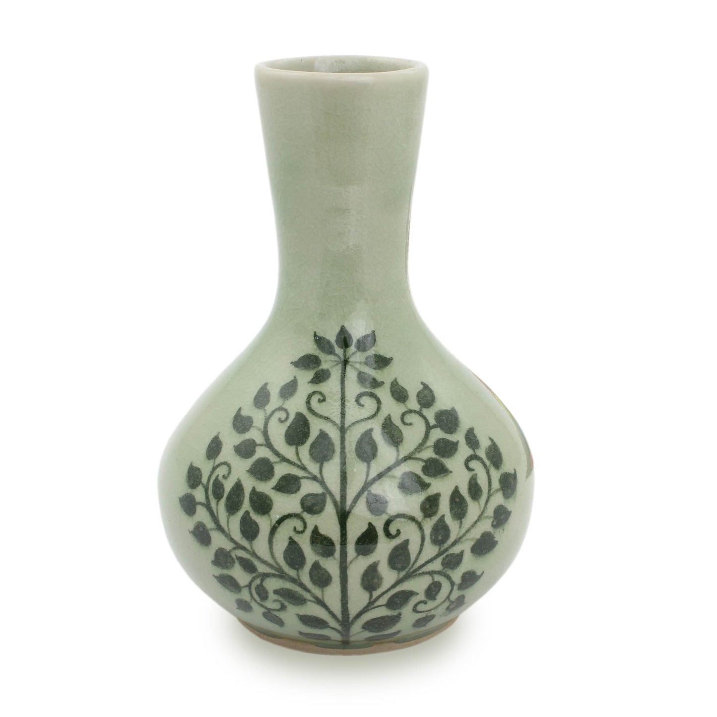 Thai Bodhi Fair Trade Thai Celadon Vase with Bodhi Tree Motif