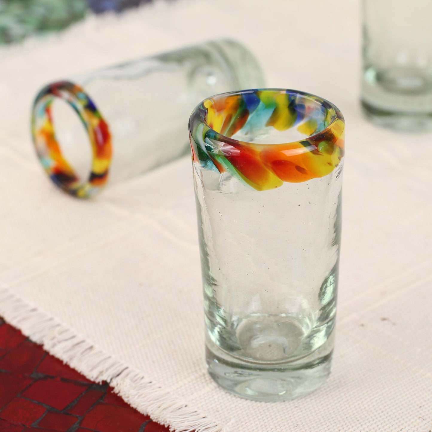 Hand Blown Confetti Rim Glass Shot Glasses