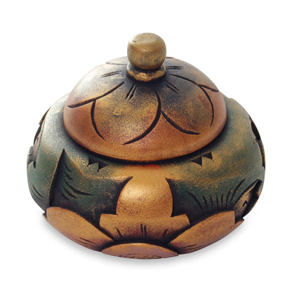 Denpasar Treasure Decorative Round Carved Wood Trinket Box from Bali