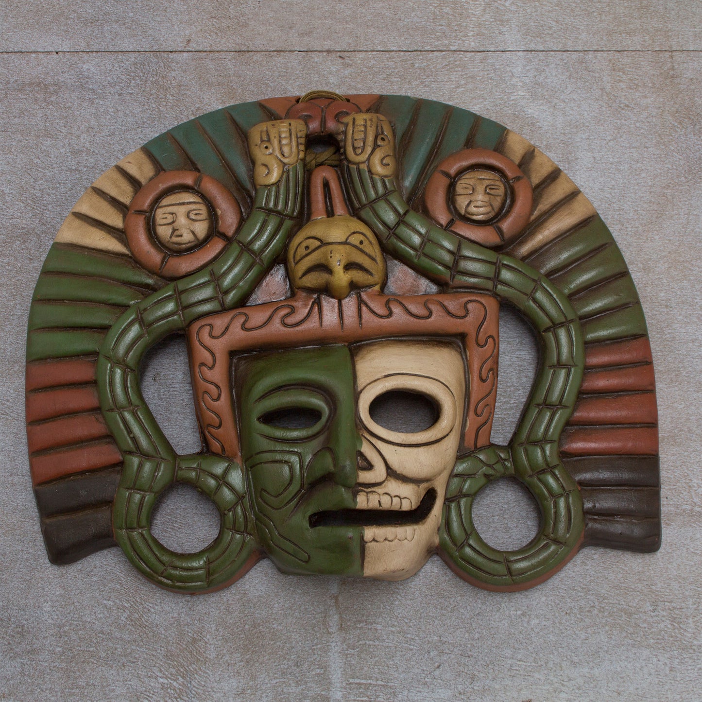 Aztec Duality Life and Death Pre-Hispanic Mask Ceramic Replica