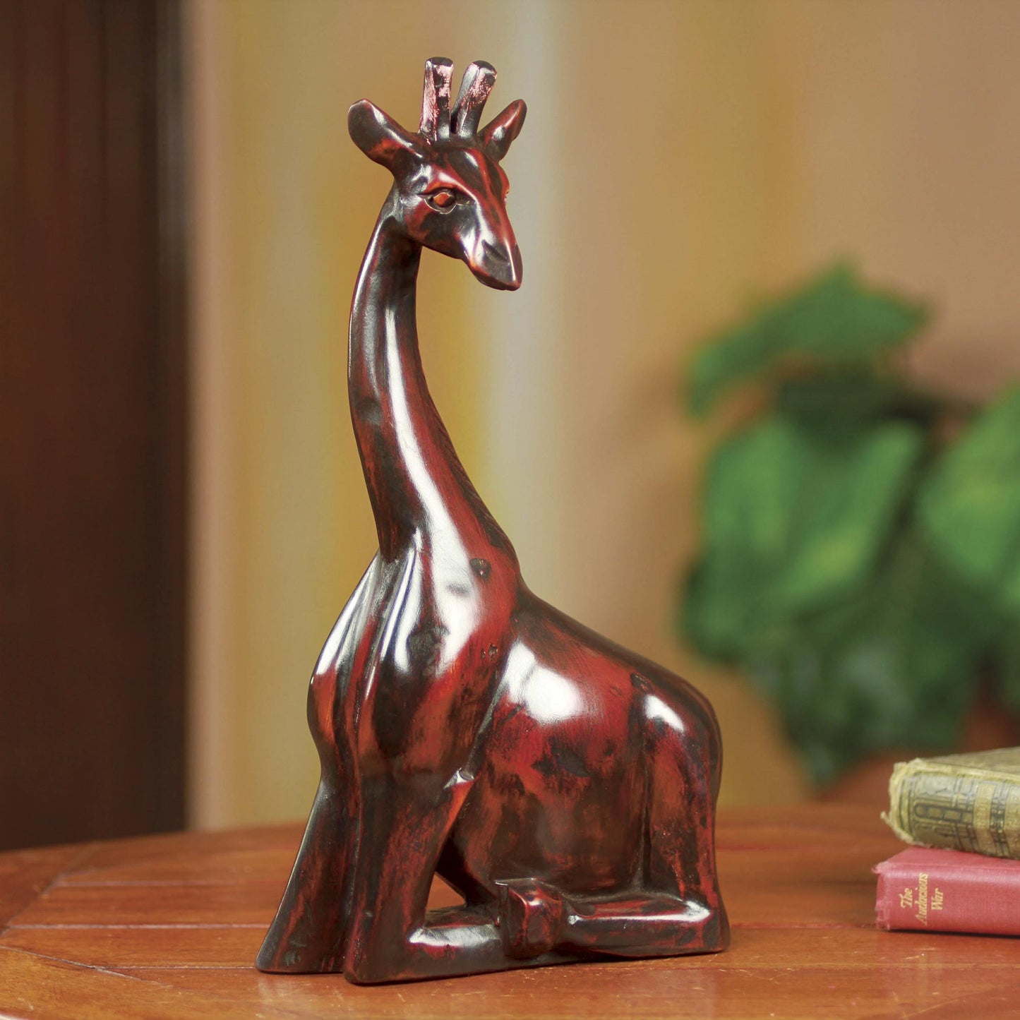 Kneeling Giraffe African Hand Carved Wood Kneeling Giraffe Sculpture