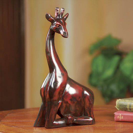 Kneeling Giraffe African Hand Carved Wood Kneeling Giraffe Sculpture