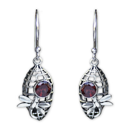 Kintamani Dragonfly in Crimson Silver Dragonfly Earrings with 1 Carat Garnet Accents