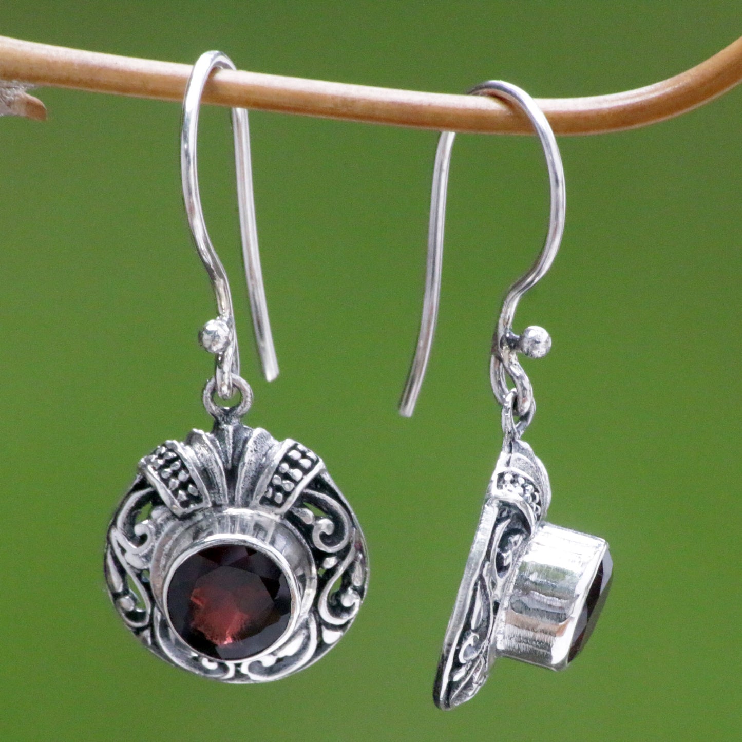 Scarlet Ladybug Fair Trade Sterling Silver and Garnet Dangle Earrings