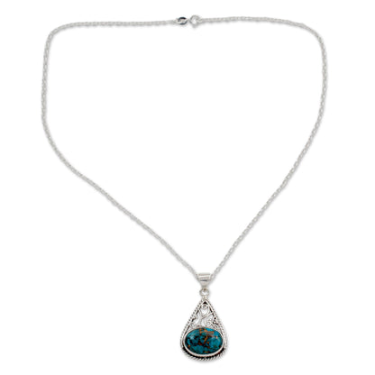 Divine Sky Sterling Silver and Composite Turquoise Pendant Necklace