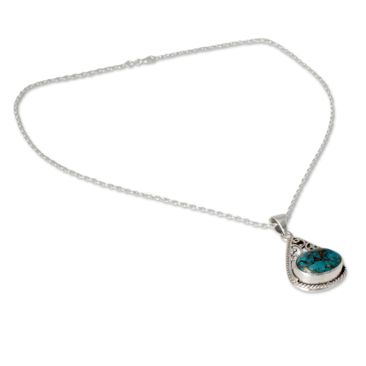 Divine Sky Sterling Silver and Composite Turquoise Pendant Necklace