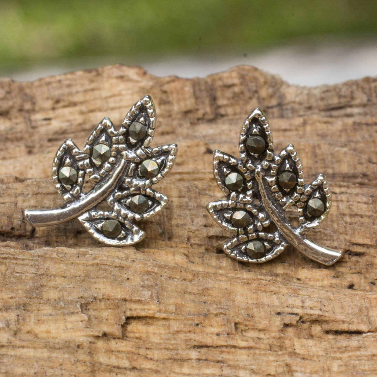 Petite Leaves Marcasite & Silver Stud Earrings