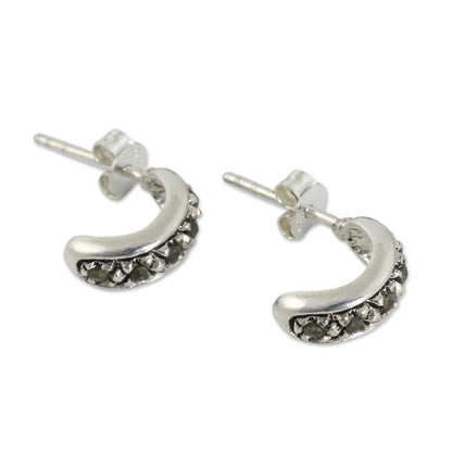 Dew Sterling Silver Half Hoop Earrings Crafted with Marcasite