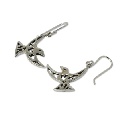 Fly Me Away Artisan Crafted Sterling Silver Bird Hook Earrings