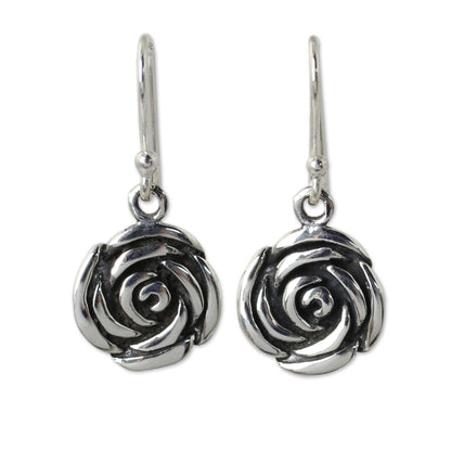 Spiral Rose Roses in Handcrafted Sterling Silver Hook Earrings