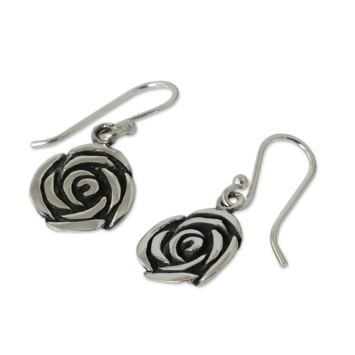 Spiral Rose Roses in Handcrafted Sterling Silver Hook Earrings