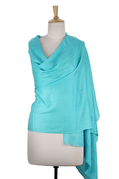 Cyan Glamour All-Wool Sky Blue Women's Shawl Handwoven in India