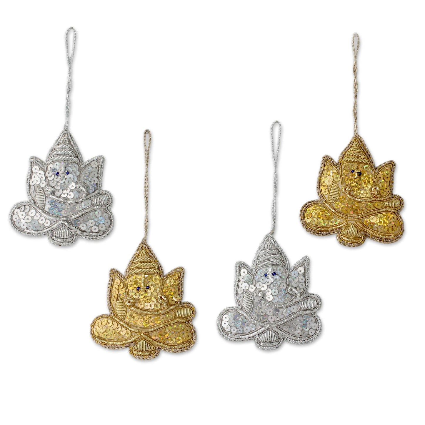 Happy Ganesha 4 Glittery Handmade Ornaments Depicting Lord Ganesha