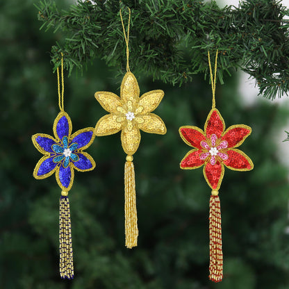 Poinsettia Handmade Beaded Sequin Colorful Christmas Ornaments (3)