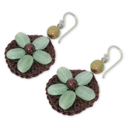 Pastel Daisy Crocheted Green Quartz Flower Earrings from Thailand