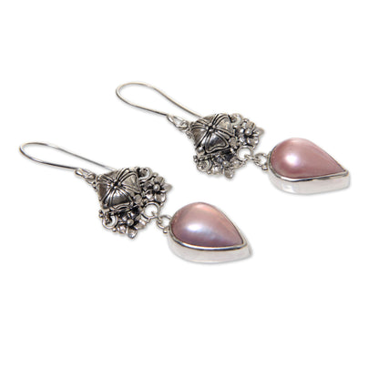 Budding Frangipani Handmade Pink Mabe Pearl and Silver Earrings from Bali