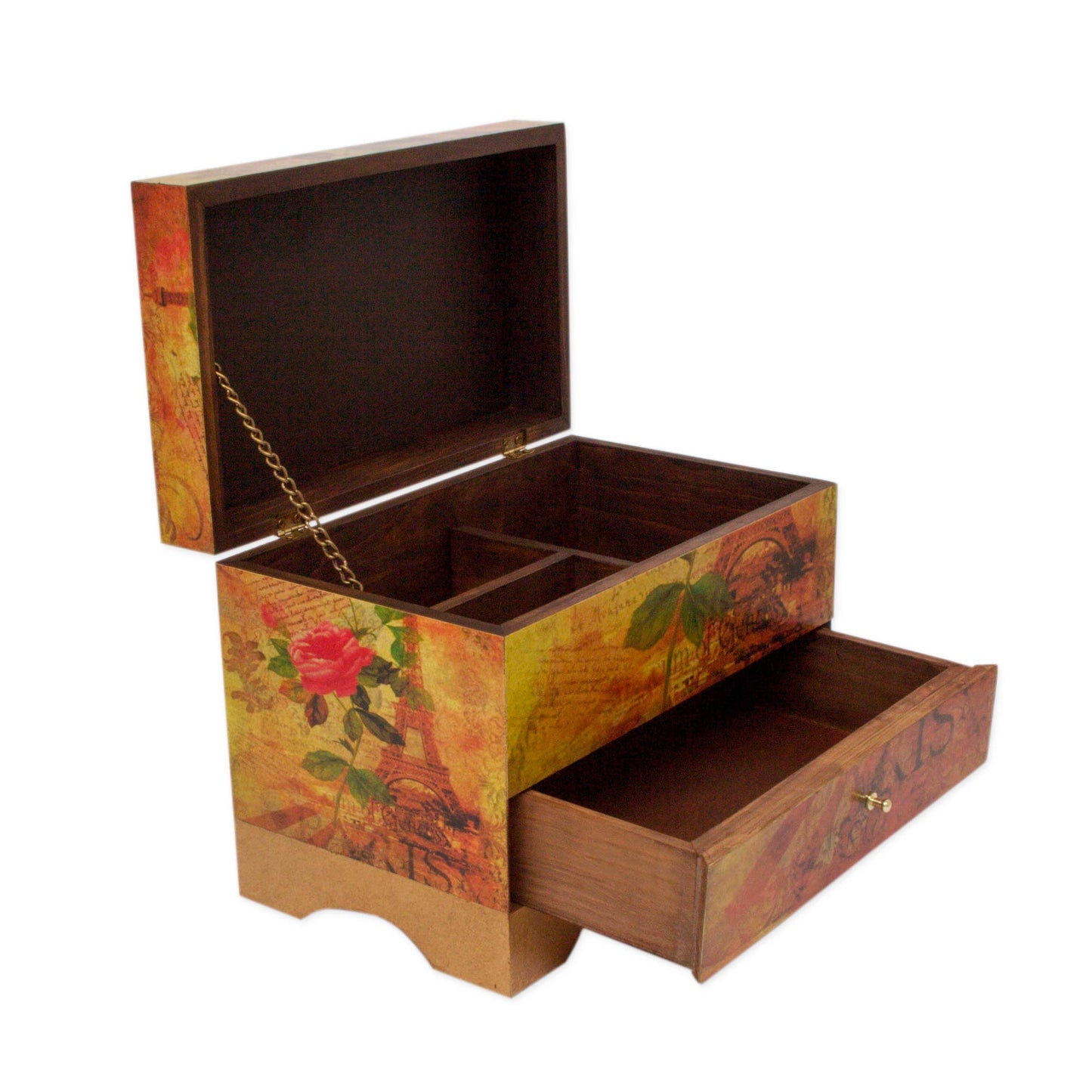 Thoughts of Paris Handcrafted Paris Theme Decoupage Jewelry Box with Drawer