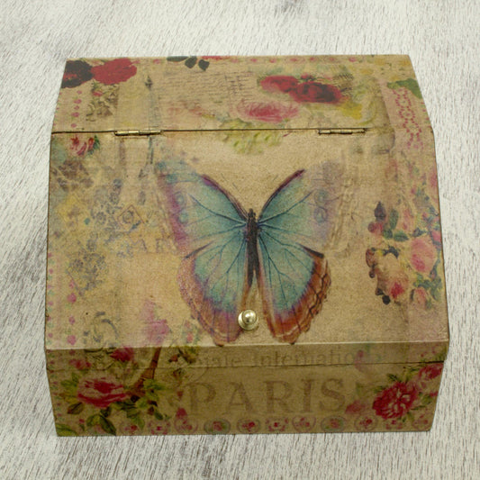 Butterfly Enchantment Floral Decoupage Box with Butterflies and Hidden Drawer