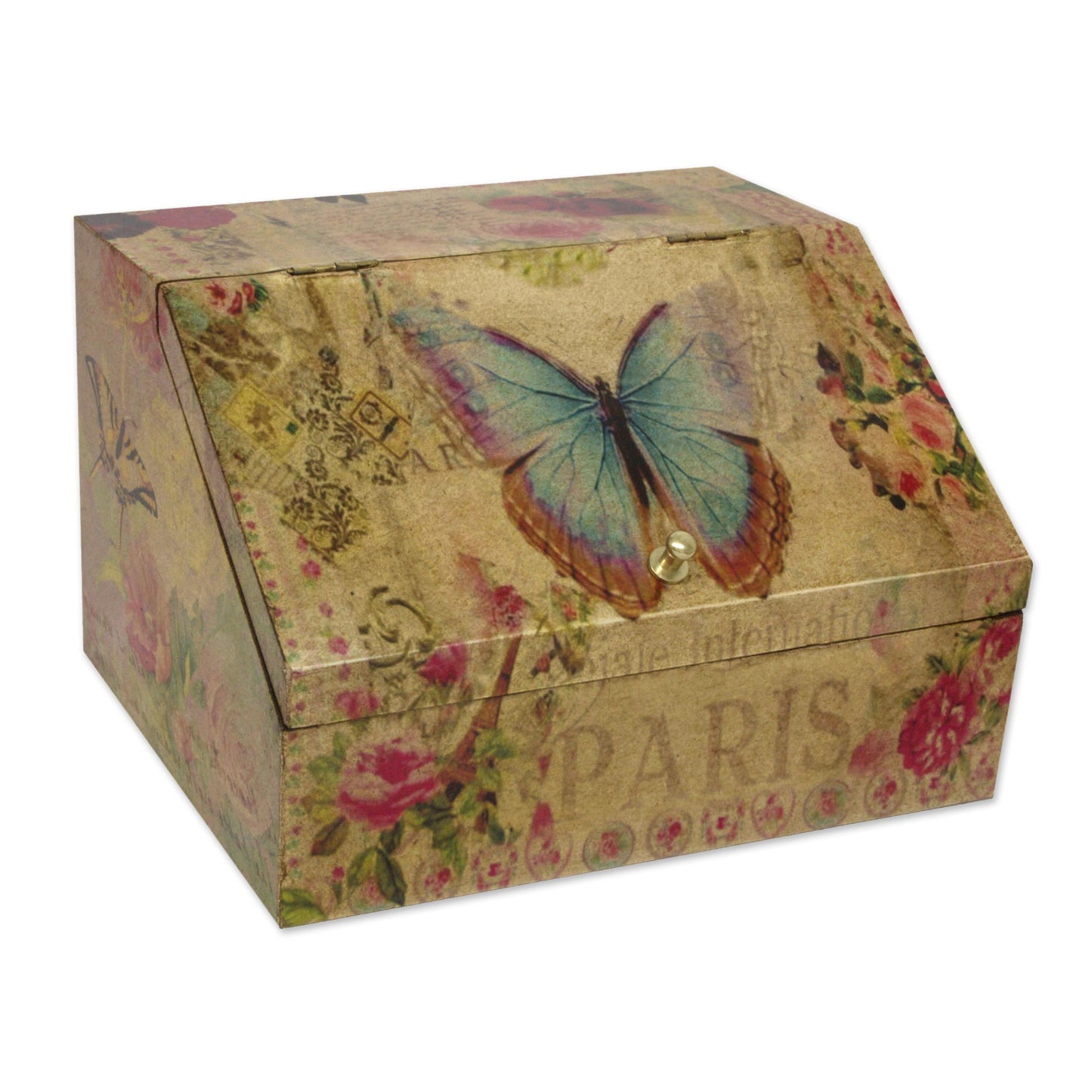 Butterfly Enchantment Floral Decoupage Box with Butterflies and Hidden Drawer