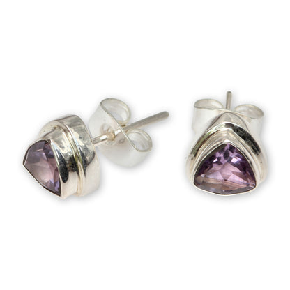 Purple Trinity Artisan Crafted Amethyst and Sterling Silver Stud Earrings