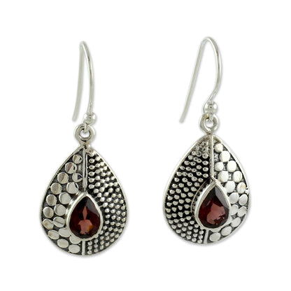 Scarlet Fusion Sterling Silver and Garnet Dangle Earrings from India