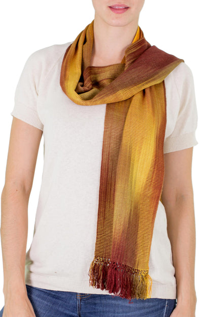 Iridescent Ocher Ocher and Copper Hand Woven Rayon Scarf