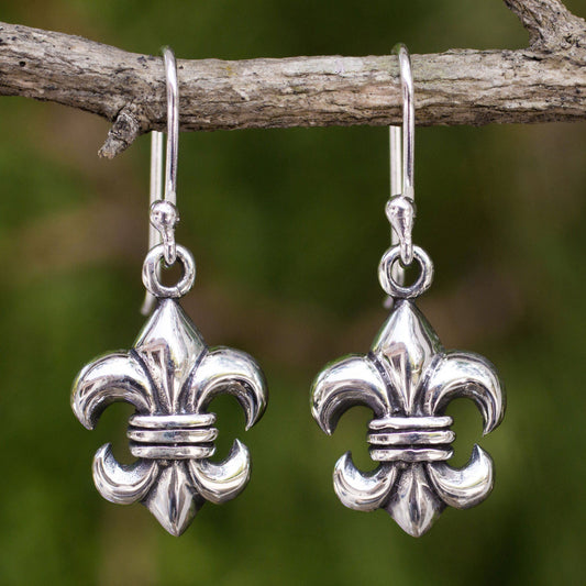 NOVICA - Sterling Silver Fleur-de-lis Dangle Earrings