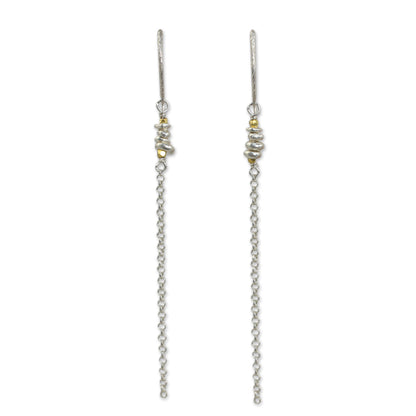 Rain Chain Long Chain Dangle Earrings in Sterling with Gold Accents