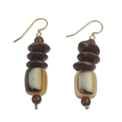 Edinam Wood Beaded Dangle Earrings Artisan Crafted Jewelry