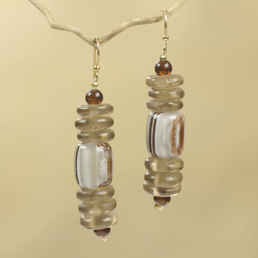 Xose in Beige African Earrings Crafted by Hand with Recycled Beads