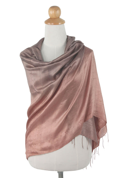 Shimmering Cinnamon Brown Woven 100% Silk Shawl from Thailand