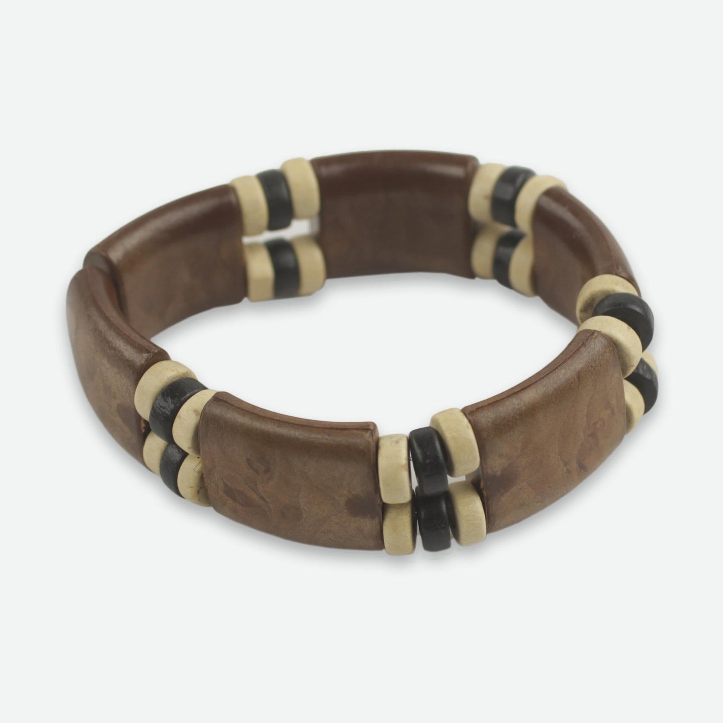 Coffee Connection Eco Friendly Wood and Recycled Bead Bracelet from Ghana