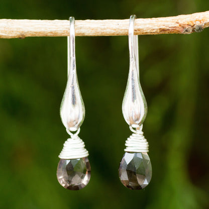 Sophisticated Smoke Fair Trade Dangle Earrings with Smoky Quartz and Silver