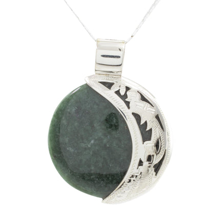 Green Quetzal Eclipse Eclipse Green Jade and Sterling Silver Pendant Necklace