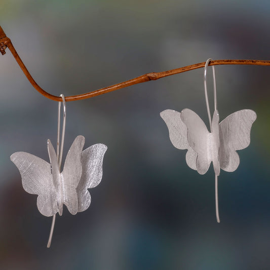 Silver Butterfly Drop Earrings