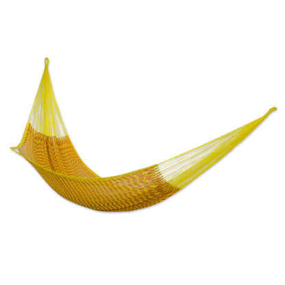 Saffron Sun Mexican Hand Woven Yellow Cotton Hammock 400 lb Capacity