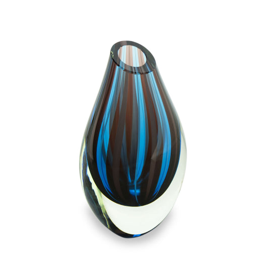 Mystic Blue and Red Murano Inspired Handblown Art Glass Vase