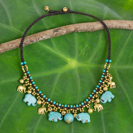 Gold & Blue Elephant Statement Necklace